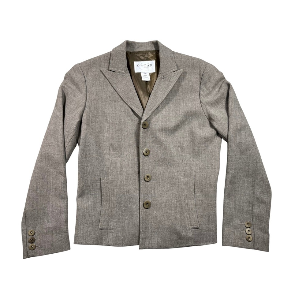 Vintage Oscar by Oscar de la Renta Taupe Wool Blend Blazer Jacket Made in USA 2P